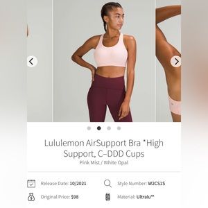 🍋Lululemon AirSupport Bra High Impact Support Bra C-DDD  Cups